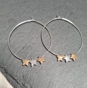 Two Tone Star Earrings - Silver Hoops